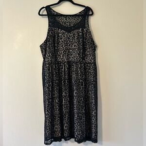 Lane Bryant Black Lace Cheetah Illusion Mini Dress Size 22 Sleeveless Babydoll